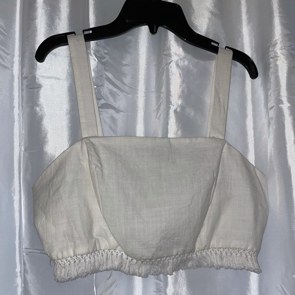 White Crop Top with Fringe detail